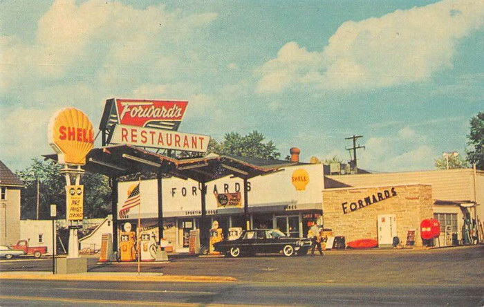 Forwards Restaurant - Service Station - Old Postcard Front (newer photo)